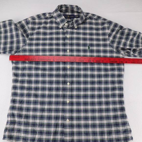 Ralph Lauren Mens Custom Fit Plaid Button Down Shirt Large Navy Blue Green Pony - Picture 6 of 9